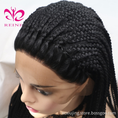 African American full box braided ombre  synthetic lace front wig 1b red box braid synthetic wig for black women